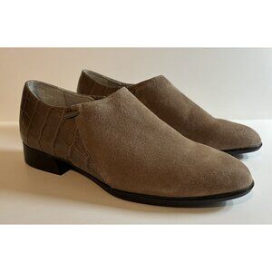 Munro Marteen Flat Taupe Suede Leather Short Booties Loafers Croc Embossed Sz 7M